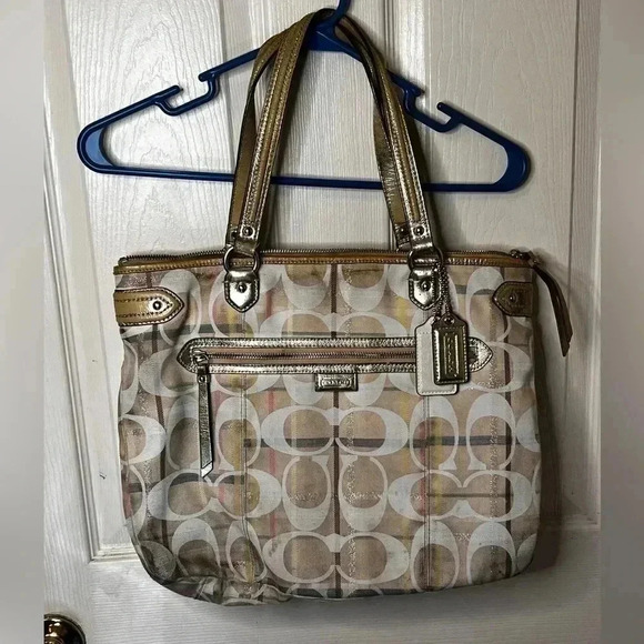 Rare spring colored plaid Coach tote Well Loved But Still Has Life Vintage Bag - Picture 1 of 9